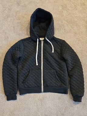Marine Layer Charcoal Quilted Zip Hoodie with White Drawcords